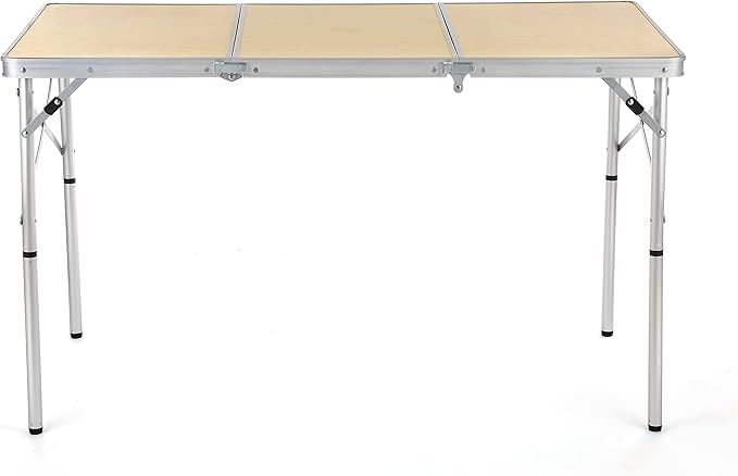 ARROWHEAD OUTDOOR 4’ ft Heavy-Duty Portable Aluminum Frame Folding Table w/Leveling Feet Solid Tabletop Surface 2 Adjustable Heights Carrying Case Included Lightweight USA-Based Support