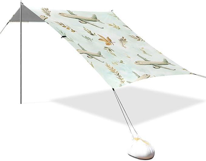 Aircraft Leaf Pattern Camping Sun Shelter Beach Tent Portable Beach Sun Shade Outdoor Canopy for Camping Trips Fishing Picnic