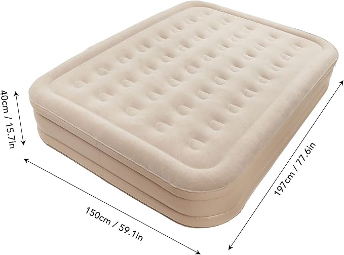 aqxreight Double High Mattress Inflatable Bed with Built in Pump Cushion Bed Outdoor Camping Tent Mattress 197x150x40cm