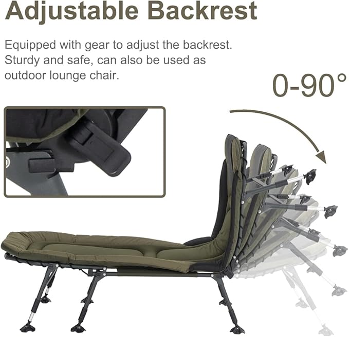 XXL Camping Cots for Adults 330Lbs with Carry Bag Heavy Duty Folding Bed with Soft Padded Cushion Portable Military Cot for Hunting 180° Adjustable Reclining Outdoor Lounger