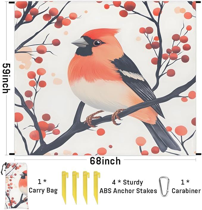 Waterproof Sandproof Beach Blanket 59''×68'' Spring Animal-Bird Polyester Outdoor Picnic Blanket with 4 Stakes &amp Storage Bag for BeachCampingVacation