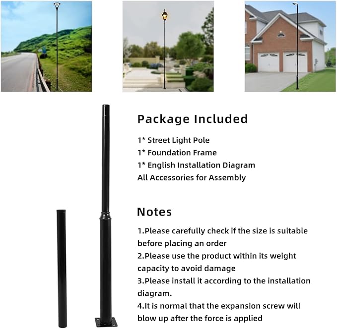 Street Light Pole 10ft Tall Galvanized Split Street Lamp Post for Outdoor Street Courtyard Parking Lot Lighting Post Fixtures with Mounting Ground Cage (10FT 114+76mm)