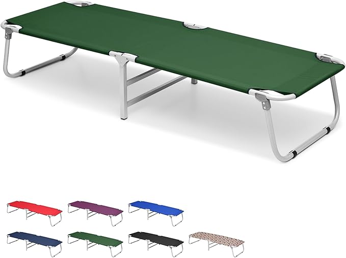 Folding Camping Cot for Adults Portable Travel Camp Cot with Storage Bag Metal Frame Camping Bed Great for Outdoor Lounging &amp Elevated Sleeping Support 300lbs Easy Setup Green