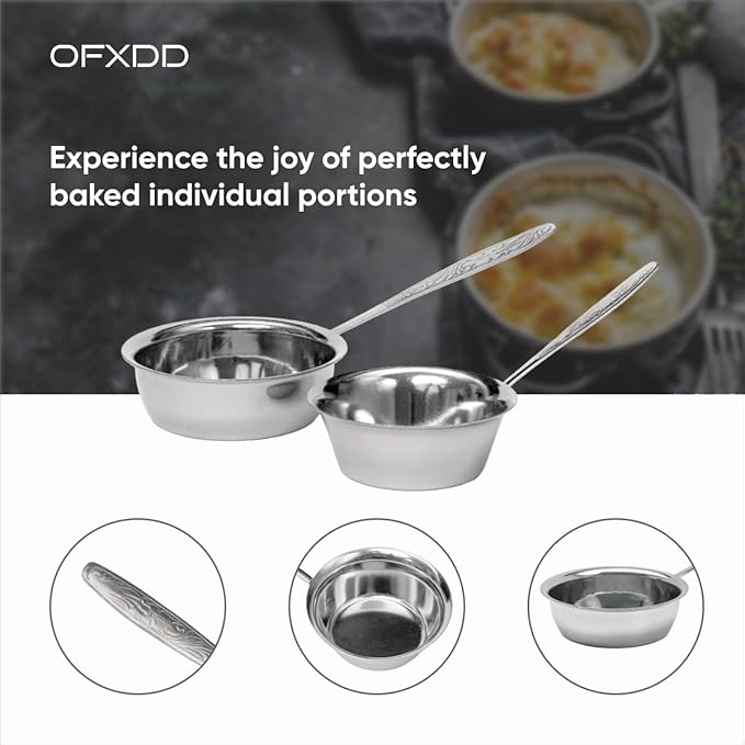 2 Pcs Cocotte 3.15 Inch and 2 Pcs Cocotte 3.54 Inch - Mini Cocotte with Handle - Ramekin for Baking Julienne of Stainless Steel Oven Safe OFXDD