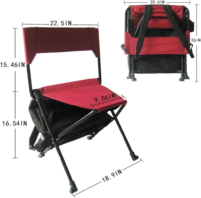 Portable Durable Folding Backpack Chair Red - Perfect for Camping Sporting Events Campfires Hiking and Outdoor Recreation Built in Pockets for Storage