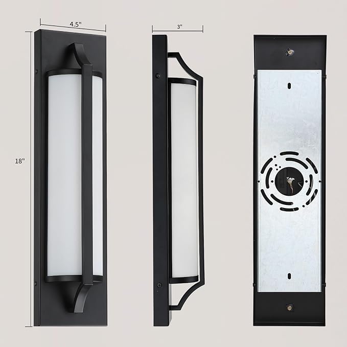 18 Inch Modern Outdoor Wall Lights Dimmable LED Black Exterior Wall Sconce Lighting Fixtures with Milk Glass Rectangular Outdoor Lights for Garage House Porch