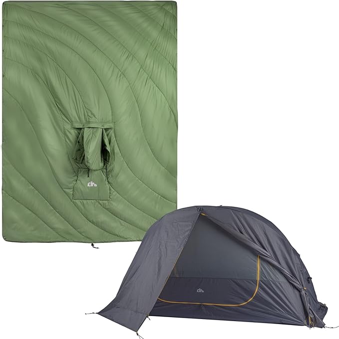 iClimb 1 Hooded 3M Thinsulate Insulation Warm Blanket and 1 Ultralight 4 Season Solo Tent Bundle Ultralight Compact for Adults Outdoor Camping Backpacking Hiking