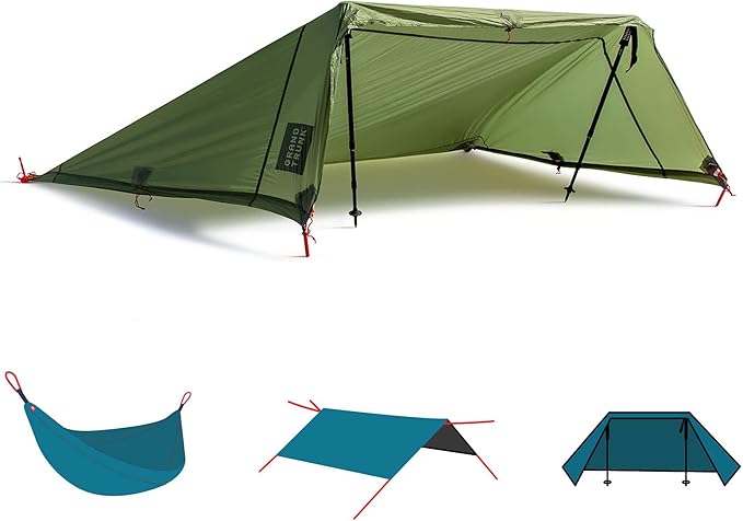 Grand Trunk Moab Multi-Use Tarp Shelter | Waterproof SIL Nylon Hammock &amp Camping Tarp | 9’8” x 6’8” | Includes Cord &amp 8” Aluminum Stakes | Green Mint
