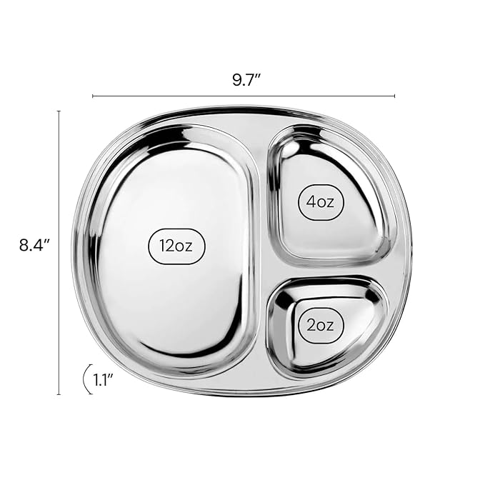 Ahimsa Stainless Steel Plates For Kids Pediatrician Designed Divided Plates for Toddlers &amp Baby Non Toxic Unbreakable &amp Dishwasher Safe Set of 4