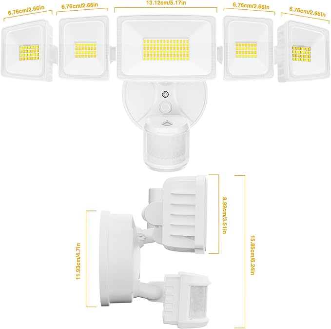 Onforu 5 Heads 120W 12000LM Smart LED Security Lights Motion Sensor Outdoor APP Control 340° Illumination WiFi Alexa Flood Ligh 2700K-6500K Exterior Motion Detector IP65 Wall Light for Yard White