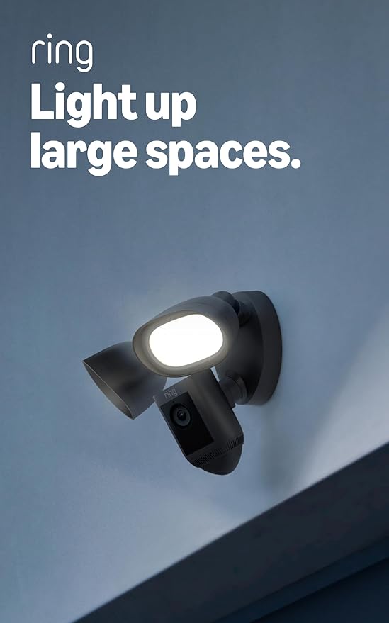 Ring Floodlight Cam Wired Pro Home or business security Retinal 2K Video Color Night Vision and Two-Way Talk with Audio+ Graphite