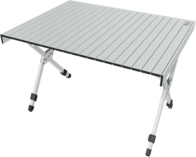 TIMBER RIDGE Folding Camping Table Adjustable Height 4-6 Person Lightweight Aluminum Roll-up Table for Camping Outdoor Picnic BBQ Backyard Party Support 220 lbs Silvery