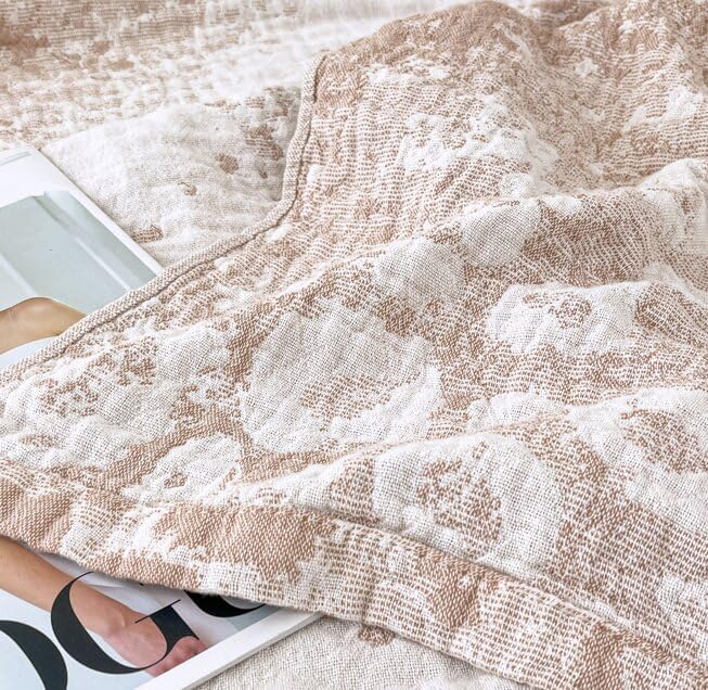 ITFRO Leopard Cooling 3 Layer Cotton Muslin Blanket for Hot Sleepers 80x92 Inches Lightweight Breathable Reversible Summer Camping Blanket All Seasons for Couch Sofa Bed (Leopard Khaki 80x92)