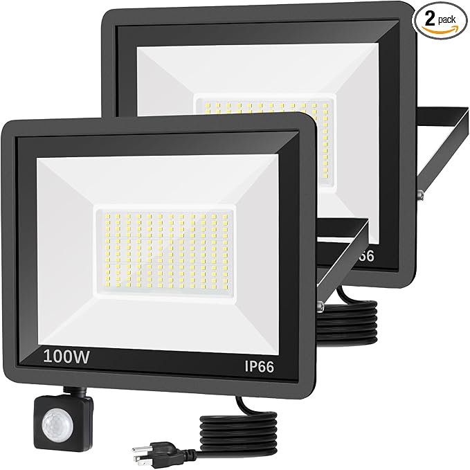 2 Pack 100W LED Motion Sensor Flood LightDusk to DawnIP66 Waterproof 11800 Lumens 5000K Daylight White Super Bright Security Light for Garage Front Porch Barn
