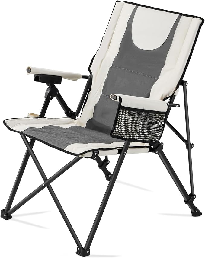 VEVOR Heated Camping Chair 3 Heat Settings High Back Folding Camping Chair Supports 260lbs Full Padded Beach Chairs with Armrest &amp Cupholder Portable Lawn Chairs for Outdoor Sports Travel