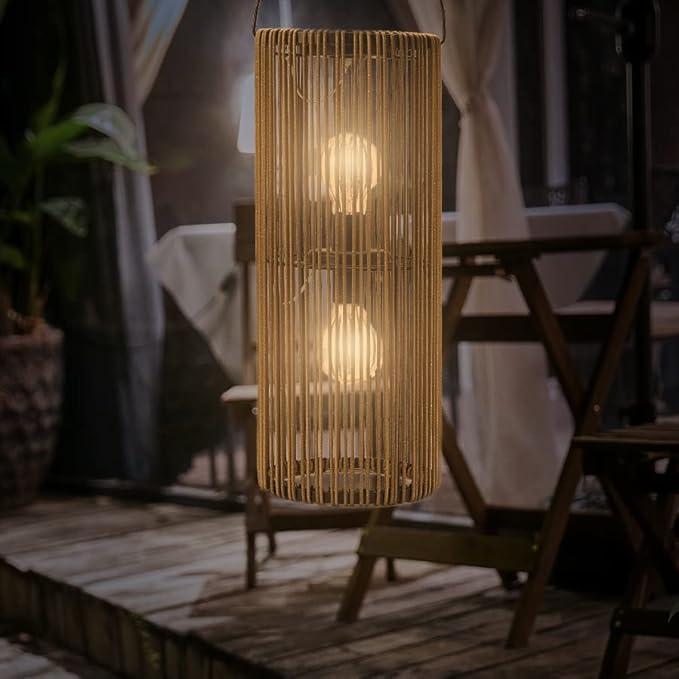 Solar Lanterns Outdoor Waterproof Hanging Rattan Weaving Solar Garden Lanterns Solar Powered with HandleDecorative Retro Rattan Lights for Garden / Yard / Patio / Porch.