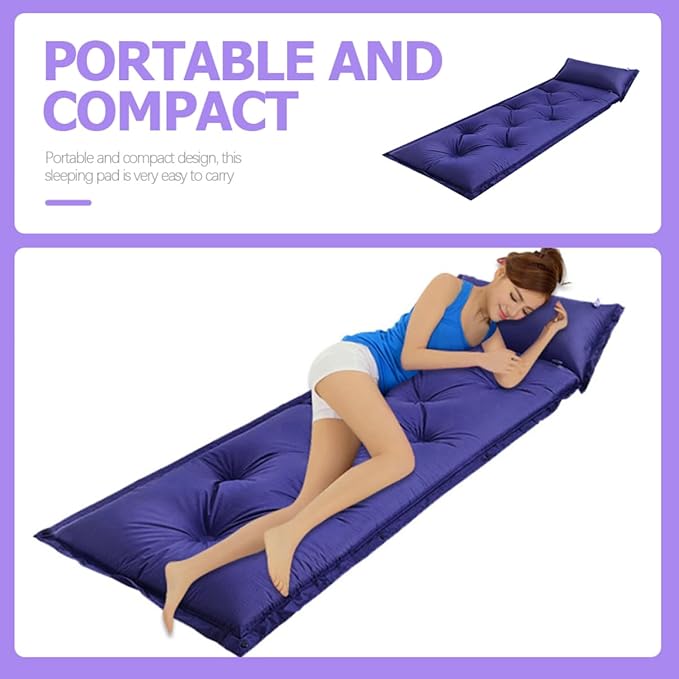 Inflatable Sleeping Pad for Camping Lightweight Wear Resistant Mat with Built Pillow Portable Sleep Supply for Travel Backpacking Hiking and Outdoor Activities