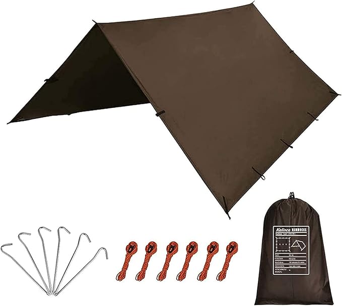 KALINCO Waterproof Camping Tarp Tent Hammock Rain Fly 10X10FT/10X15FT Mutifunctional Tent Footprint Lightweight Tarp for Camping Hiking and Survival Shelter