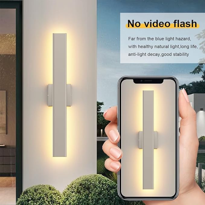 Aipsun 2 Packs Nickel Outdoor Wall Light 23.6inch Modern LED Exterior Wall Sconce Long LED Linear Exterior Lights 3000K 4000K 6000K for House Living Room Corridor(3CCT)