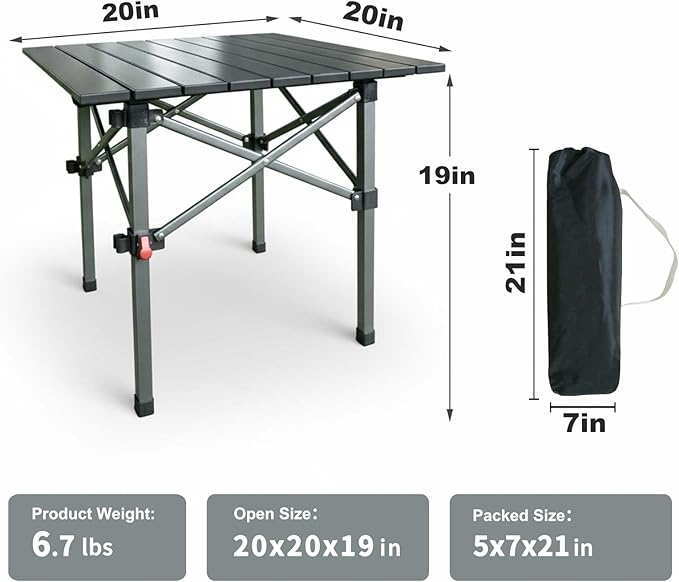 Folding Camping Table Portable Lightweight Beach Tables for Sand Foldable Aluminum Roll-up Folding Square Table for Outdoor Camping Picnic Card Travel