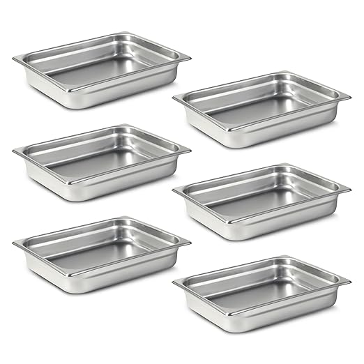 Aplancee 1/2 Hotel Pans 2.5 Inch Deep Stainless Steel Food Pan - Anti-Jam 6 Pack Steam Table Pan Set for Catering Buffet Use Kitchen Prep