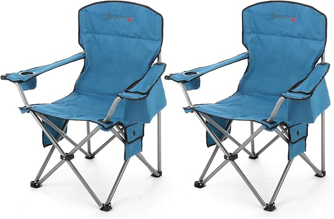 ARROWHEAD OUTDOOR 2-Pack Heated Folding Camping Chair with Cooler 3 Heat Settings Cup &amp Wine Glass Holder Carrying Bag Battery NOT Included Supports up to 330lbs