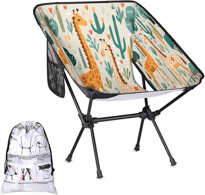 Animal Giraffe Flowers Camping Chair Lightweight Portable Chairs for Adults Easy Installation Outdoor Foldable Camping Chair for Camping Fishing Hiking Picnic Beach