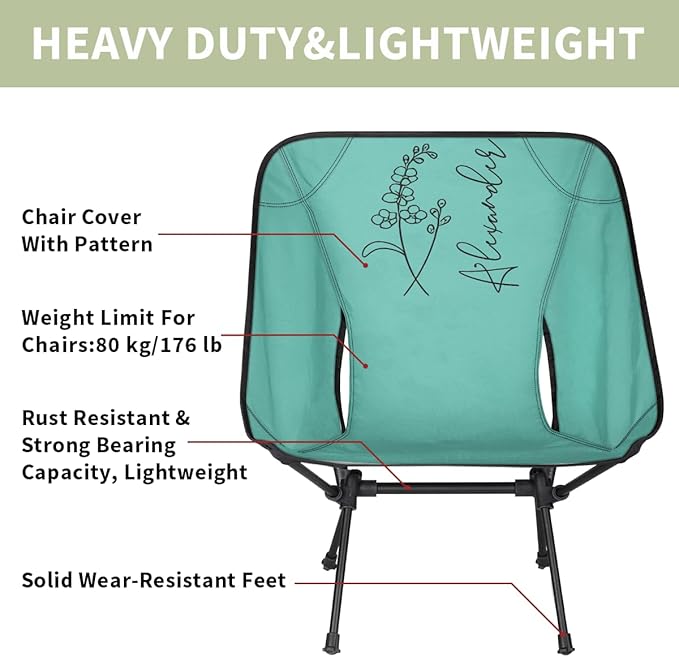 Personalized Camping Chair for Women Custom Portable Backpacking Chair with Name and Birth Flower Customized Folding Compact Hiking Camp Chairs Gifts