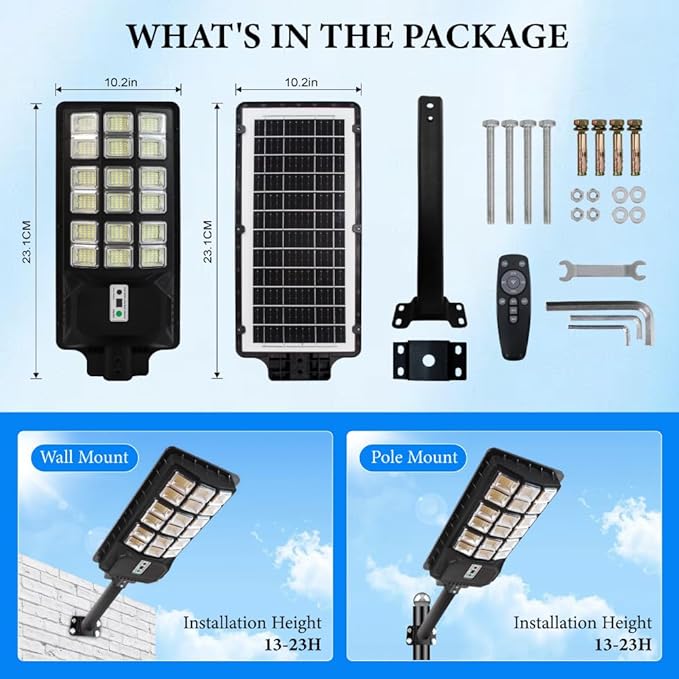 Solar Street Lights Outdoor Waterproof6000w Dusk to Dawn Solar Parking Lot Light with Lamp Pole Motion Sensor Security Flood Light for Commercial Yard Garden Garage Sideway