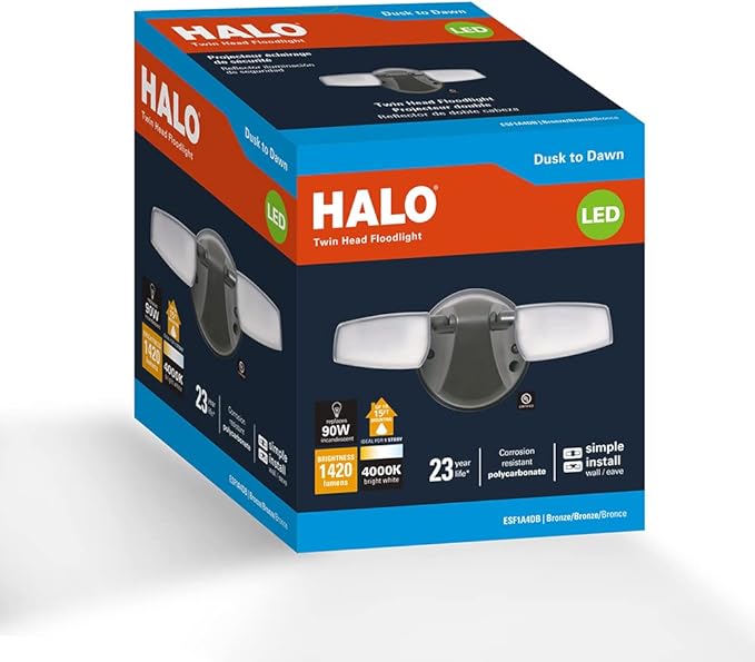 HALO Outdoor LED Flood &amp Security Light – Dusk to Dawn Photocell 1420 Lumens Bronze