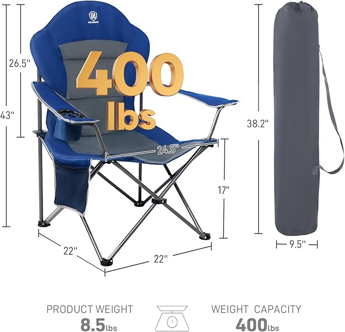 EVER ADVANCED Folding Camping Chair with High Back Padded 2 Pack Oversized Portable Lawn Chairs Lightweight Sturdy Steel Foldable Outdoor Camp Chair for AdultsGrey