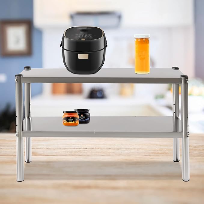 Stainless Steel Prep &amp Work Table Double Tier Stainless Steel Overshelf 36 in. Length x 12 in. Width Double Deck Overshelf Height Adjustable Overshelf for Prep &amp Work Table in Kitchen Rest