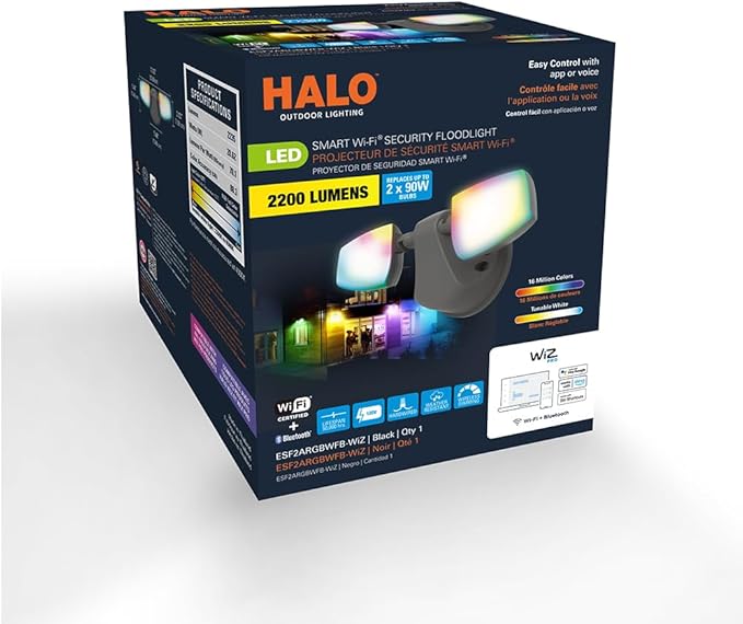 HALO ESF Smart Non-Motion Security Flood Light Connected by WiZ Pro 180-Watt Equivalent 2400 Lumens Black - ESF2ARGBWFB-WIZ