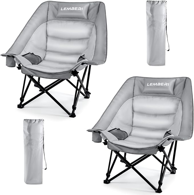 Oversized Folding Camping Chair Portable Outdoor Folding Chairs with Headrest SupportCup HolderHeavy Duty Camping Chairs for AdultsBeach FishingCamping Sportsup to 500 LBS2PC