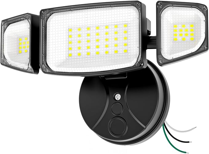 iMaihom 65W 6500LM LED Outdoor Flood Light Switch Controlled Outdoor Security Light 3 Adjustable Heads IP65 Waterproof 6500K Daylight White Hardwired Wall Mount Light for Garage Yard Patio Black