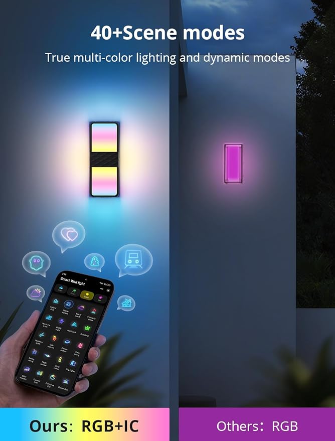 Smart Outdoor Wall Lights 1500LM RGB+IC+Warm/Cool White Porch Light 44 Scene Modes IP65 Waterproof Wall Sconce for Halloween Christmas Decor Works with Alexa Google Assistant 2 Pack