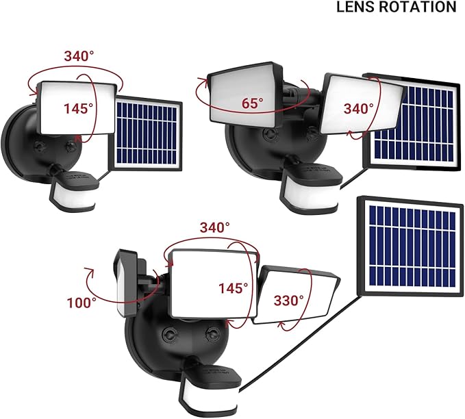 HALO Next Gen Solar-Powered LED Security Floodlight 3 Head w/Motion Sensing Dusk to Dawn Adjustable Brightness - White