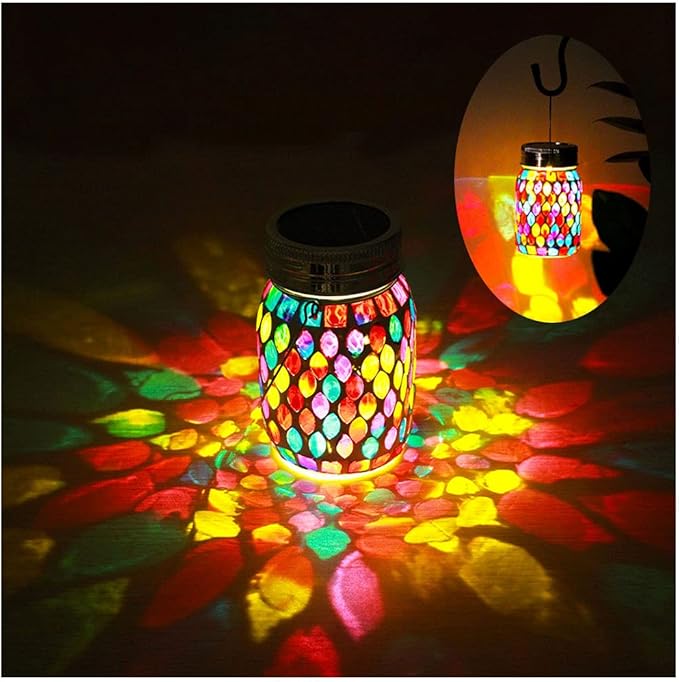 Mosaic Lights Outdoor Hanging Lanterns Rechargeable Mosaic Solar Lanterns Outdoor Waterproof Solar Night Lights Table Lamps for Decorations