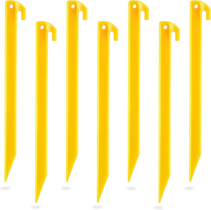 Sumind 24 Pcs Plastic Tent Stakes 12 Inch Heavy Duty Anchoring Tent Pegs Yellow Spike Hook for Rust-Proof Garden Lawn Camping Beach Canopy Outdoor Sand Pegs Accessories
