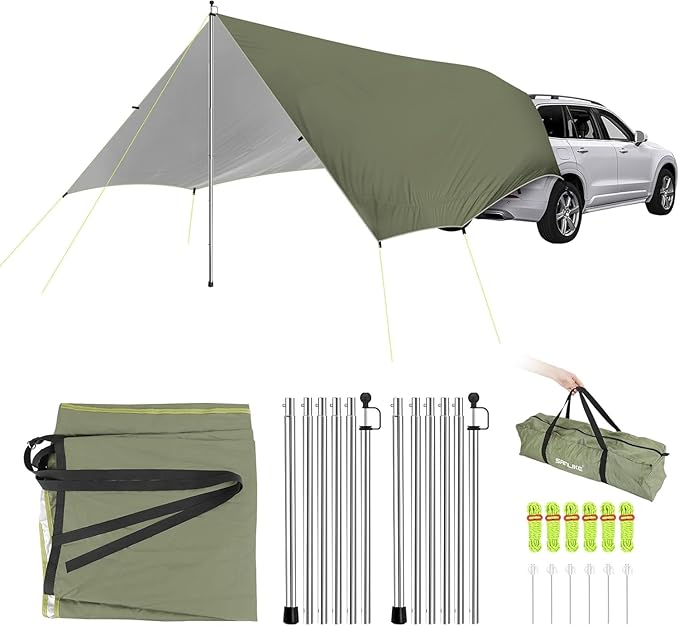 SANLIKE Car Awning Camping Tailgate Tent Car Tent Tarp with Adjustable Tent Poles Tailgate Awning Waterproof Portable Tarp Multifunctional Sun Shelter for SUV Jeep Truck Outdoor Canopy