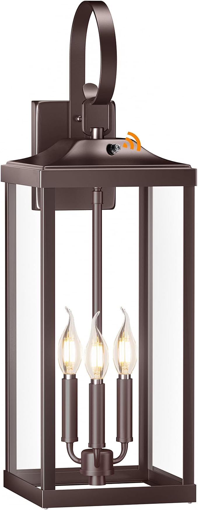 24 Extra Large Dusk to Dawn Outdoor Wall Light Oil Rubbed Bronze 3-Light Waterproof Exterior Wall Mount Porch Lantern Modern Outside Wall Sconce Coach Light Brown E12 1-Pack