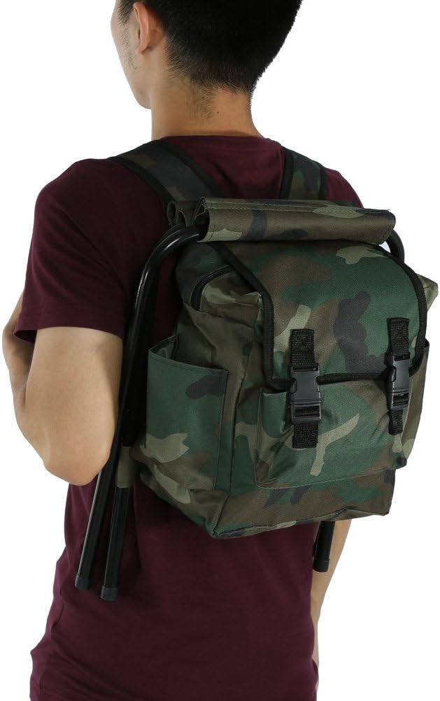 Foldable Camping Fishing Bench Folding Convenient Carrying Seat with Storage Bag Camouflage