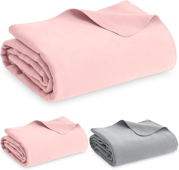 Peryiter 2 Pcs Military Wool Blanket Large 64 x 88 Camping Blanket Survival 3.3 Lbs Each Thick Thermal Washable Emergency Blanket for Outdoors Sporting Events Survival Kits (Pink Gray)