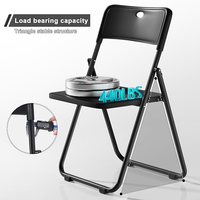 【US Shipped】 Foldable Plastic Chair with 440 Pound Capacity - Patio Dinner Chair Outdoor Camping Chairs Black 6-Pack