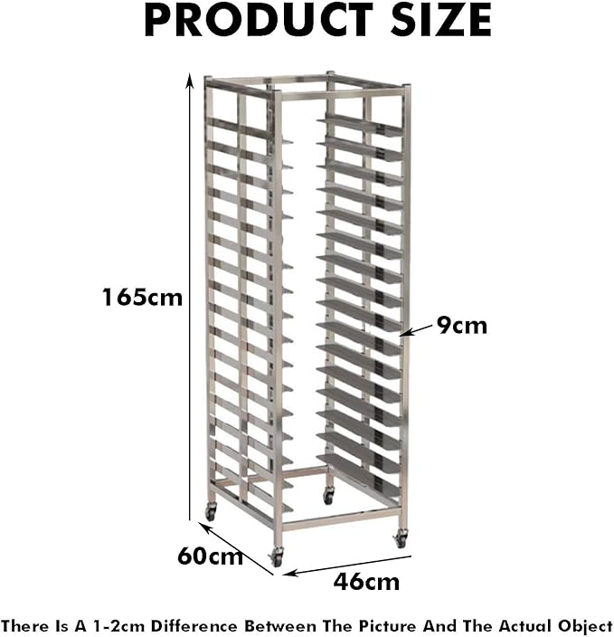 Quick Rack for Baking Pans15-Tier Bread Pan Baking Rack Commercial Kitchen Cooling Cart with Open Shelves Heavy Duty Metal Storage for Home &amp Restaurant Use (165x60x46cm)