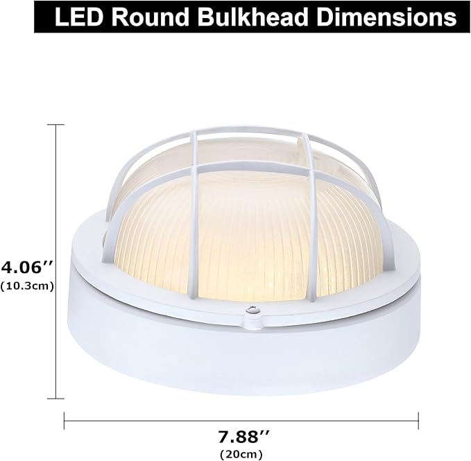 GRUENLICH 8'' Round LED Bulkhead Light Fixture Outdoor Wall Lights Dimmable Sauna &amp Exterior Lighting ETL Rated 15W 1500 Lumen 3000K Warm White White Cast Aluminum Wall/Ceiling Mount 1 Pac