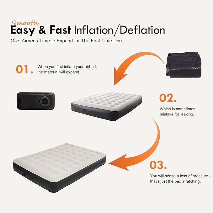 DIMAR GARDEN Queen Size Air Mattress with Built-in Pump Inflatable Flocked AirBed Blow Up Mattress