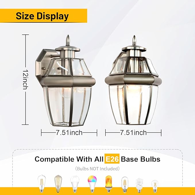 Outdoor Wall Lantern 12 Inch Exterior Light Fixture Waterproof Porch Lights with Glass Shades Wall Mounted Outside Lighting for Farmhouse Patio Doorway Garage (E26 Base Max 40W)