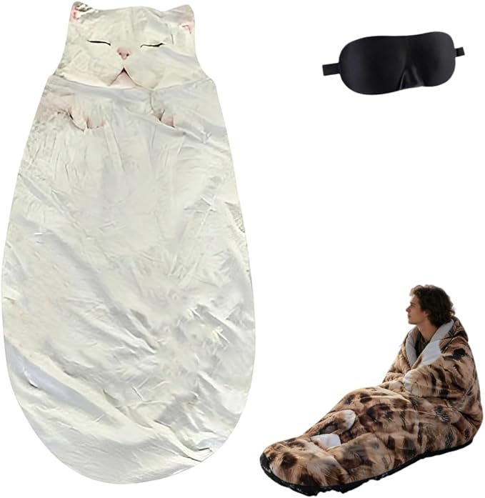 Cat Sleeping Bag - 2026 New Large Cat Shaped Plush Sleeping Bag for Adults Adult-Size Wearable Washable Warm Blanket for Camping and Home Lounging