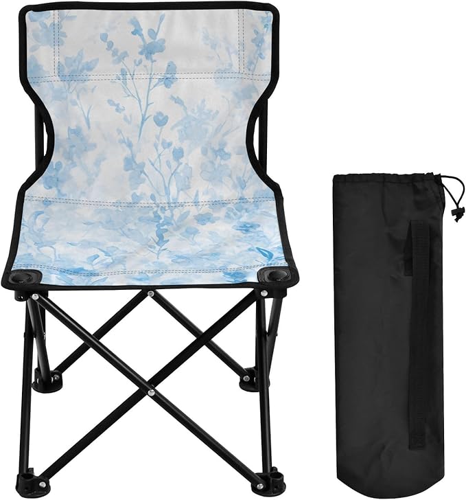 Blue Blooms Portable Camping Chairs Folding Chair - Durable Oxford Fabric Lightweight Iron Frame Easy Fold Design - Ideal for Outdoor Activities Camping Fishing and Travel